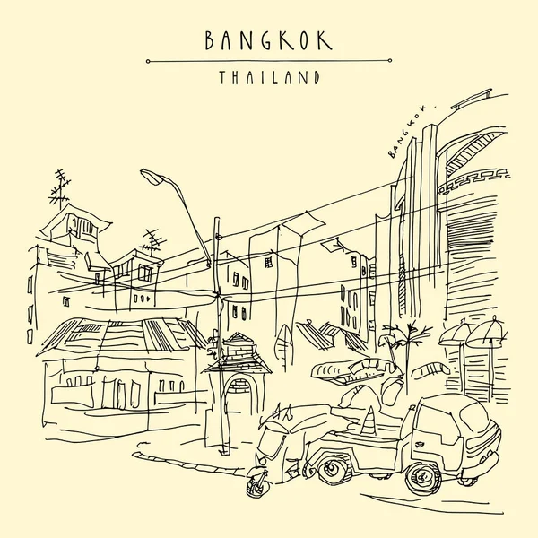 Bangkok Thailand Stadtansicht Touristengebiet Von Khaosan Kreuzung Kreuzung Kreuzung Lkw — Stockvektor