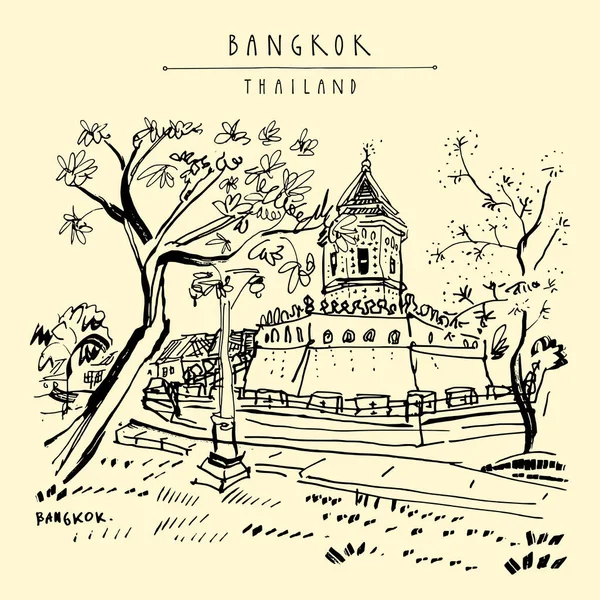 Бангкок Таїланд Туристичному Районі Khaosan Подорожі Ескіз Гужовий Vintage Рука — стоковий вектор