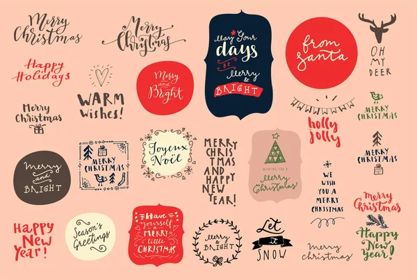 Καλά Χριστούγεννα και Ευτυχισμένο το Νέο Έτος vintage χειροποίητα λογότυπα, κακό — Διανυσματικό Αρχείο
