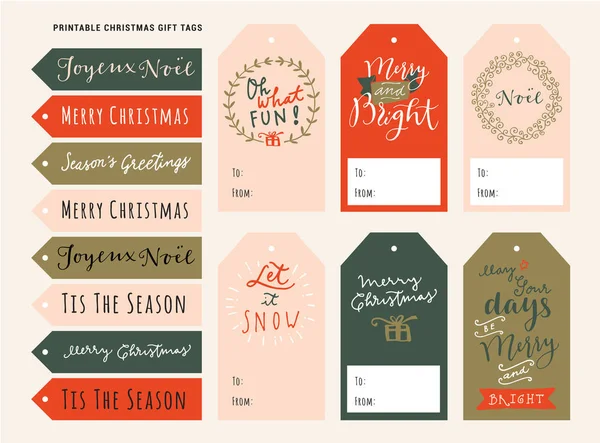 Printable personalized Merry Christmas gift tags. Holiday season — Stock Vector