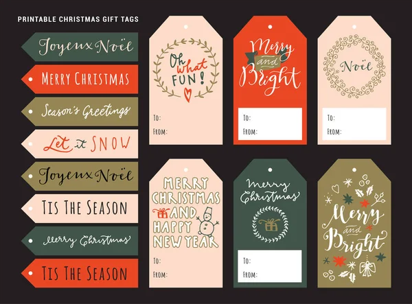 Étiquettes cadeaux personnalisées imprimables Joyeux Noël. Période des fêtes — Image vectorielle