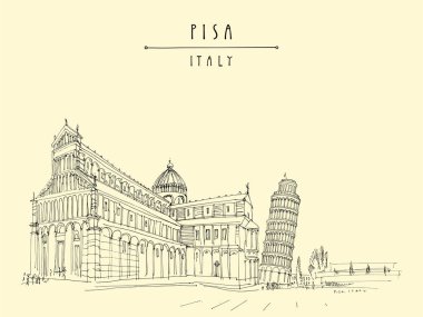 Piazza dei Miracoli 'deki Eğik Pisa Kulesi ve Pisa Katedrali