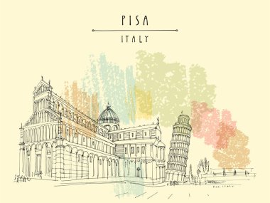 Piazza dei Miracoli 'deki Eğik Pisa Kulesi ve Pisa Katedrali