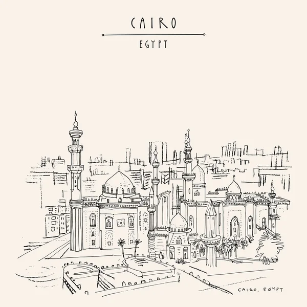 Kahire, Mısır, Kuzey Afrika. El Rifai Camii ve S 'den Madrassa — Stok Vektör