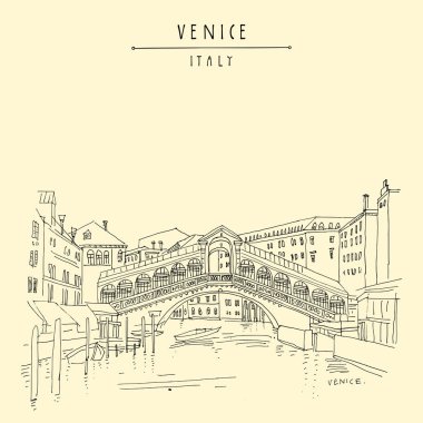 Venice, Italy, Europe. Famous Rialto bridge across Grand canal. 
