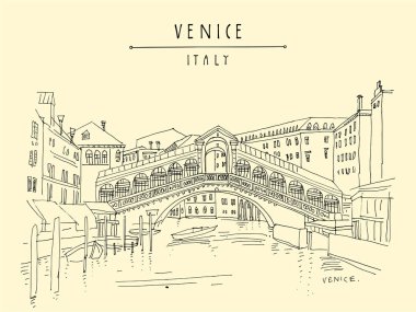 Venice, Italy, Europe. Famous Rialto bridge across Grand canal. 
