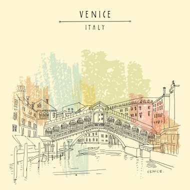 Venice, Italy, Europe. Famous Rialto bridge across Grand canal. 