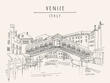 Venice, Italy, Europe. Famous Rialto bridge across Grand canal. 