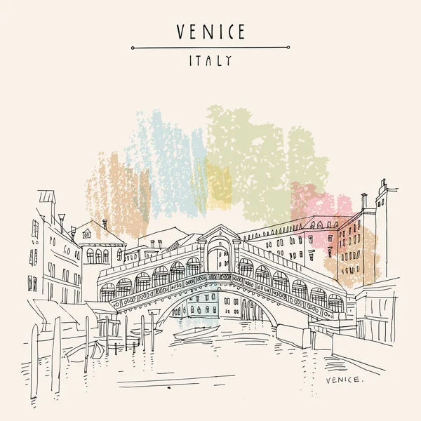 Venecia, Italia, Europa. Famoso puente de Rialto sobre el Gran Canal . — Vector de stock