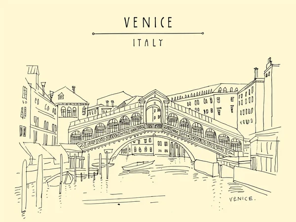 Venecia, Italia, Europa. Famoso puente de Rialto sobre el Gran Canal . — Vector de stock