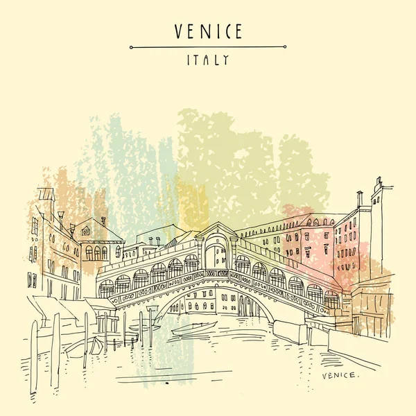 Venecia, Italia, Europa. Famoso puente de Rialto sobre el Gran Canal . — Vector de stock