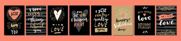Set Valentine Day Love Hand Lettered Modern Calligraphy Cards Vector — 스톡 벡터