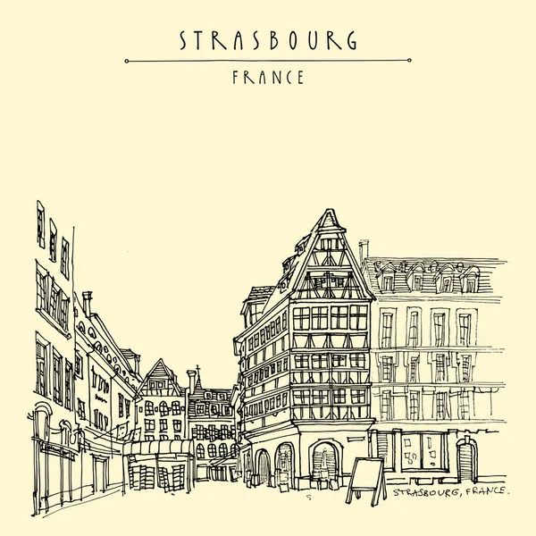 Strasbourg Frankrike Europa Gata Och Torg Gamla Stan Gamla Hus — Stock vektor