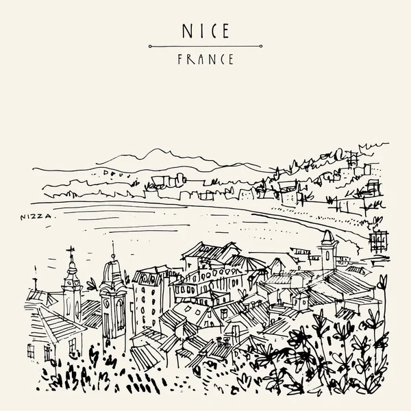 Nizza Nice Ranska Eurooppa Viihtyisä Eurooppalainen Kaupunki Ranskan Rivieralla Meren — vektorikuva