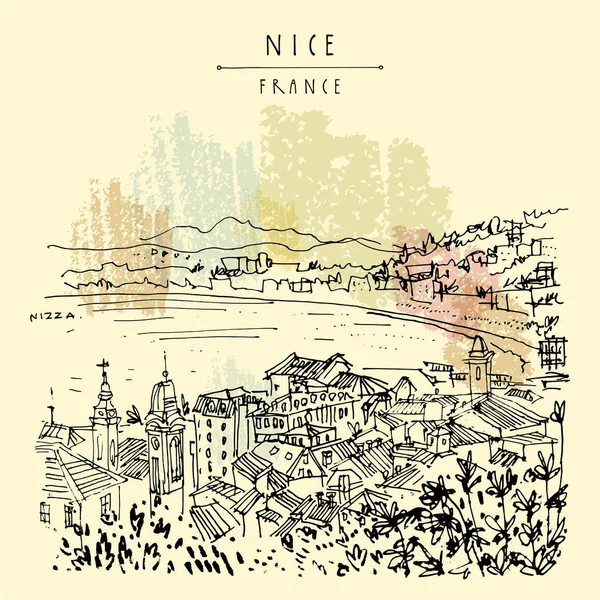 Nizza Nice Franciaország Európa Hangulatos Európai Város Francia Riviérán Vízparton — Stock Vector