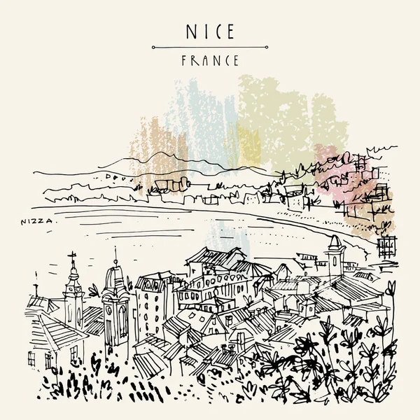 Nizza Nice França Europa Cidade Europeia Acolhedora Riviera Francesa Beira —  Vetores de Stock
