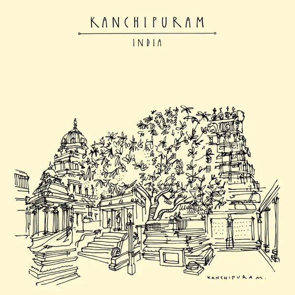 Kanchipuram Kançi Tamil Nadu Hindistan Ekambeshwarar Ekambaranatha Tapınağı Tapınağın Arkasındaki — Stok Vektör