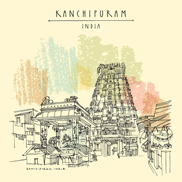 Kanchipuram Kanchi Tamil Nadu Sur India Mercado Ekambeshwarar Ekambaranatha Templo — Vector de stock