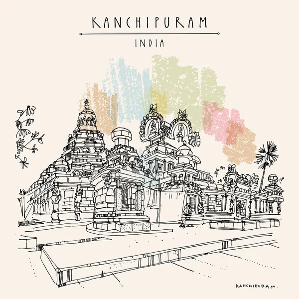 Kanchipuram Kanchi Tamil Nadu Południowe Indie Świątynia Kailasanathar Hinduskie Religijne — Wektor stockowy