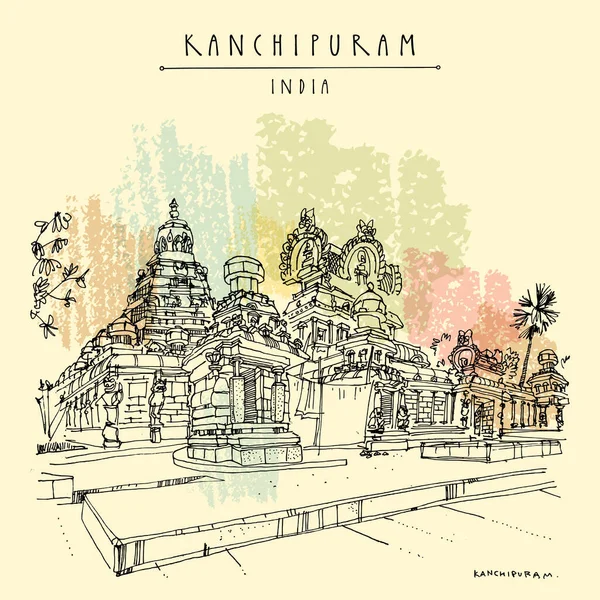 Kanchipuram Kanchi Tamil Nadu South India Kailasanathar Temple Hindu Religion — Stock Vector