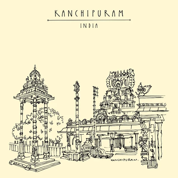 Kanchipuram Kanchi Tamil Nadu Dél India Varadaraja Perumal Temple Hastagiri — Stock Vector