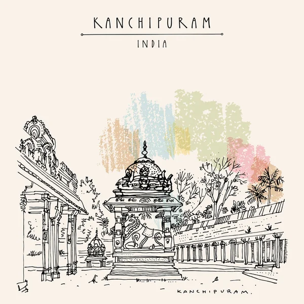 Kanchipuram 타밀나두 Ekambeshwarar Ekambaranatha Temple 힌두교의 장소입니다 스케치 손으로 빈티지 — 스톡 벡터
