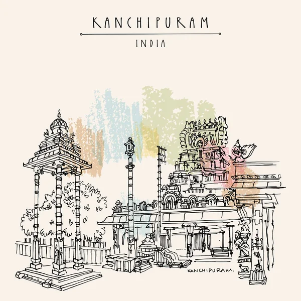Kanchipuram Kanchi Tamil Nadu Sul Índia Templo Varadaraja Perumal Hastagiri —  Vetores de Stock