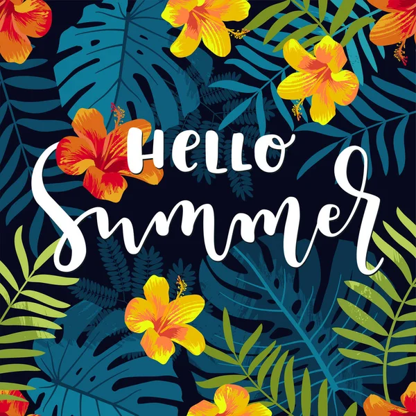 Bonjour Carte Voeux Été Tropical Summer Motif Sans Couture Avec — Image vectorielle