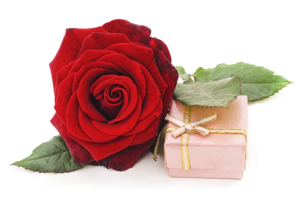 Rosa vermelha com caixa de presente . — Fotografia de Stock