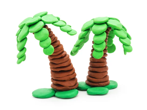 Twee Plasticine Palmbomen Geïsoleerd Een Witte Achtergrond — Stockfoto