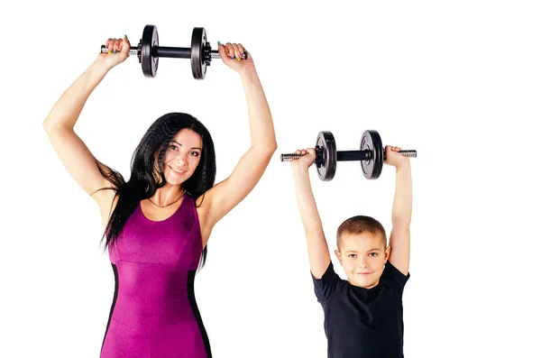 Family sport, mother and son, playing sports, healthy lifestyle