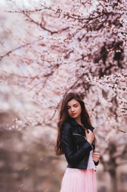 Bir kiraz çiçeği Bahçe güzel kız