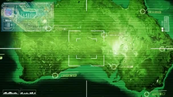 Australien - karta - High Tech - Scanning - grön — Stockvideo