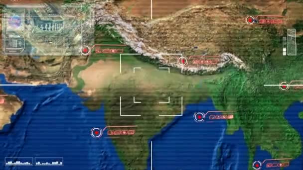 Asie - střední - mapa - High Tech - skenování - barvy. — Stock video