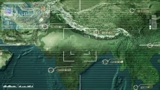 Asien - centrala - karta - High Tech - Scanning - grön — Stockvideo