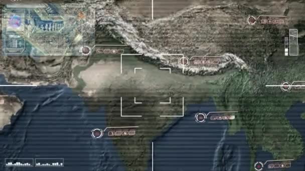 Asia - Central - Mapa - Alta tecnología - Escaneo - gris — Vídeo de stock