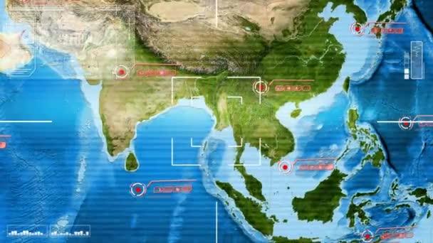 Asie - Detailní - mapa - High Tech - skenování - barvy — Stock video