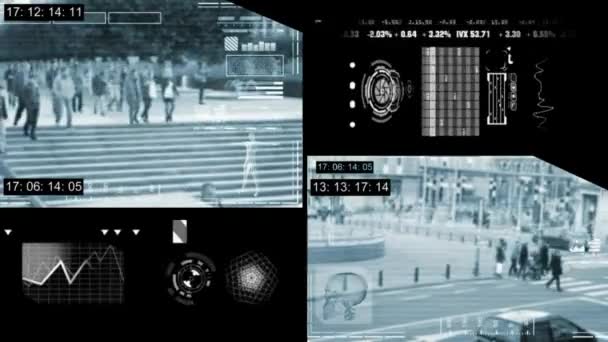 Stad - Security Camera - toezicht - time-lapse - blauw. — Stockvideo