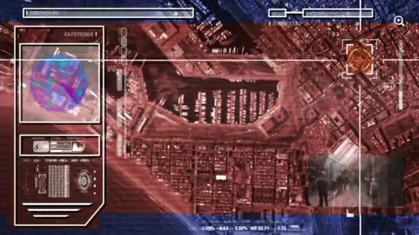 Πόλη - υψηλής τεχνολογίας - Drone προβολή - δορυφορική - κόκκινο - Hd. — Αρχείο Βίντεο