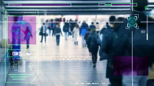 Crowd Walking - High Tech - Security Scan - people walking - Shopping Centre - blue - HD — Stock Video