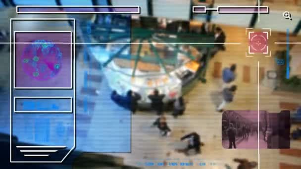 Hightech - Security Scan - Mall - Menschen zu Fuß - Einkaufszentrum - Waffelstand - blau - hd — Stockvideo