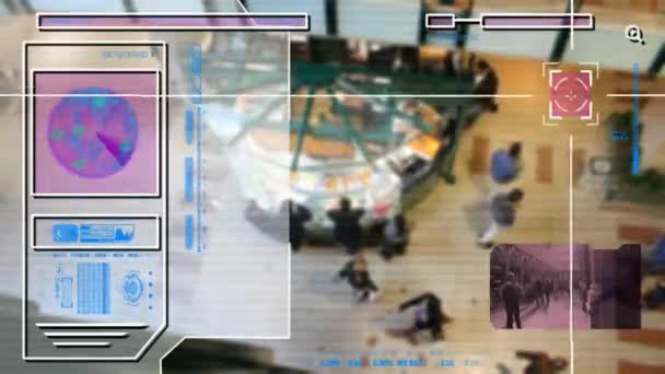 High Tech - bezpečnostní skenování - Mall - lidí, kteří jdou - nákupní centrum - vafle Stand - bílá - Hd — Stock video