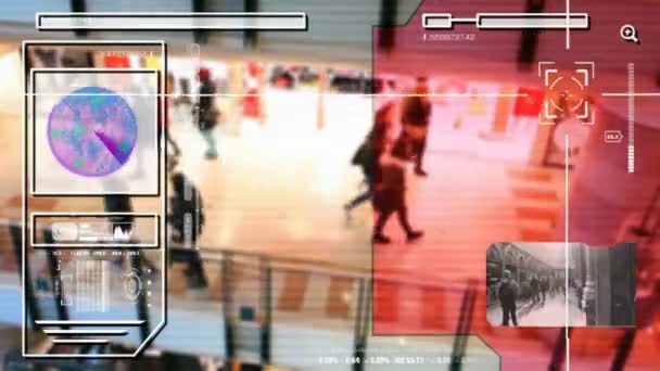 High Tech - Security Scan - Mall - ludzi chodzących - centrum handlowe - analizy - czerwony - Hd — Wideo stockowe