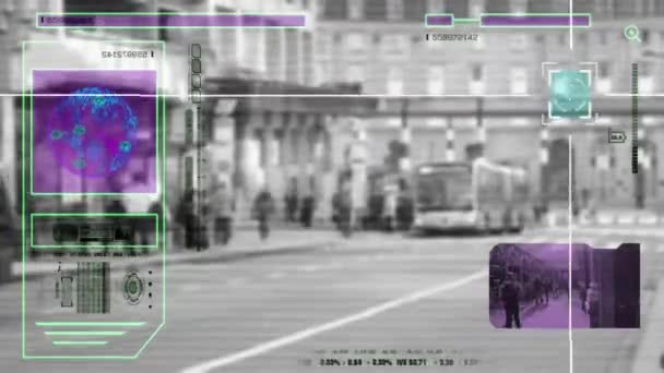 Alta tecnología - Análisis de seguridad - Centro comercial - personas caminando - Centro comercial - Estación de autobuses - gris - HD — Vídeos de Stock
