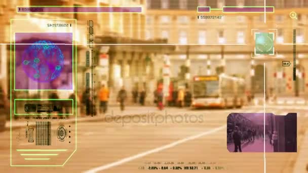 Alta tecnología - Análisis de seguridad - Centro comercial - personas caminando - Centro comercial - Estación de autobuses - amarillo - HD — Vídeos de Stock
