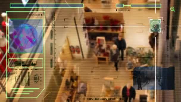 High Tech - Security Scan - Mall - människor gå - köpcentrum - hög vinkel skott - blå - Hd — Stockvideo