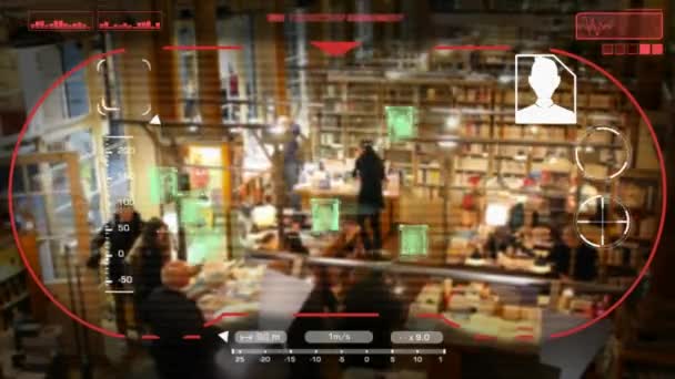 Bibliotek - teknologi - digitalt gränssnitt - grafik - färger - Hd — Stockvideo