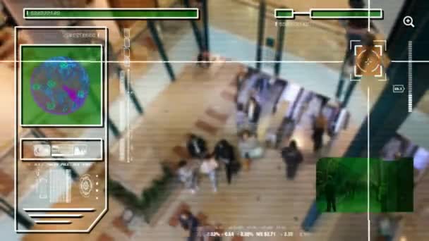 Alta tecnología - Análisis de seguridad - Centro comercial - Centro comercial - Análisis - verde - HD — Vídeo de stock