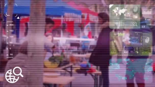 Mercado de alimentos - monitor - pantalla - cámara CCTV - púrpura — Vídeos de Stock