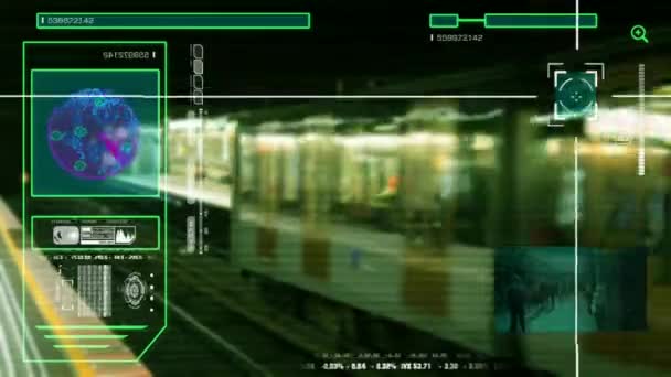 Estação de Metro - Alta tecnologia - Verificação de segurança - pessoas andando - Centro comercial - verde - HD — Vídeo de Stock